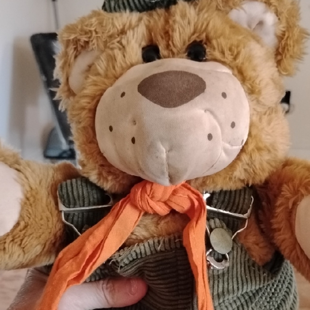 Cuddly Brown Teddy Bear with Orange Scarf